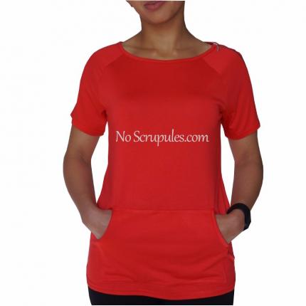 T shirt rouge manche courte col rond zip / No Scrupules